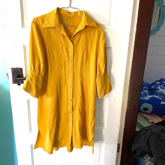 yellow linen shirt dress